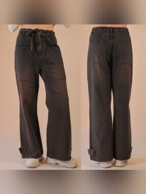 Very Jean Women's Prewashed Wide-Leg Drawstring Jeans